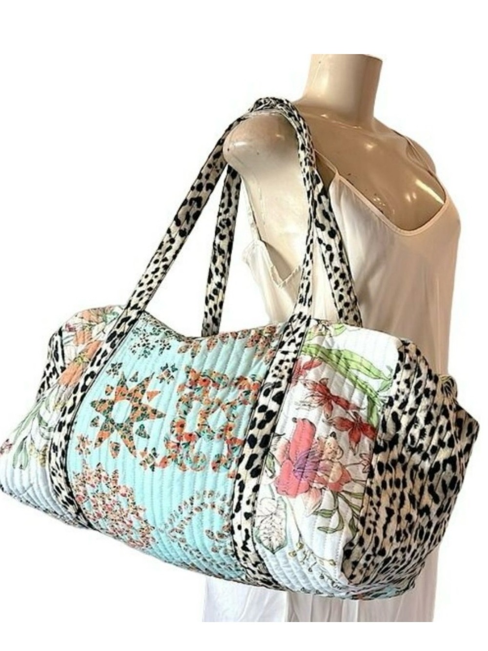 NWOT Johnny Was Quilted Floral & Leopard-Print Travel Tote -